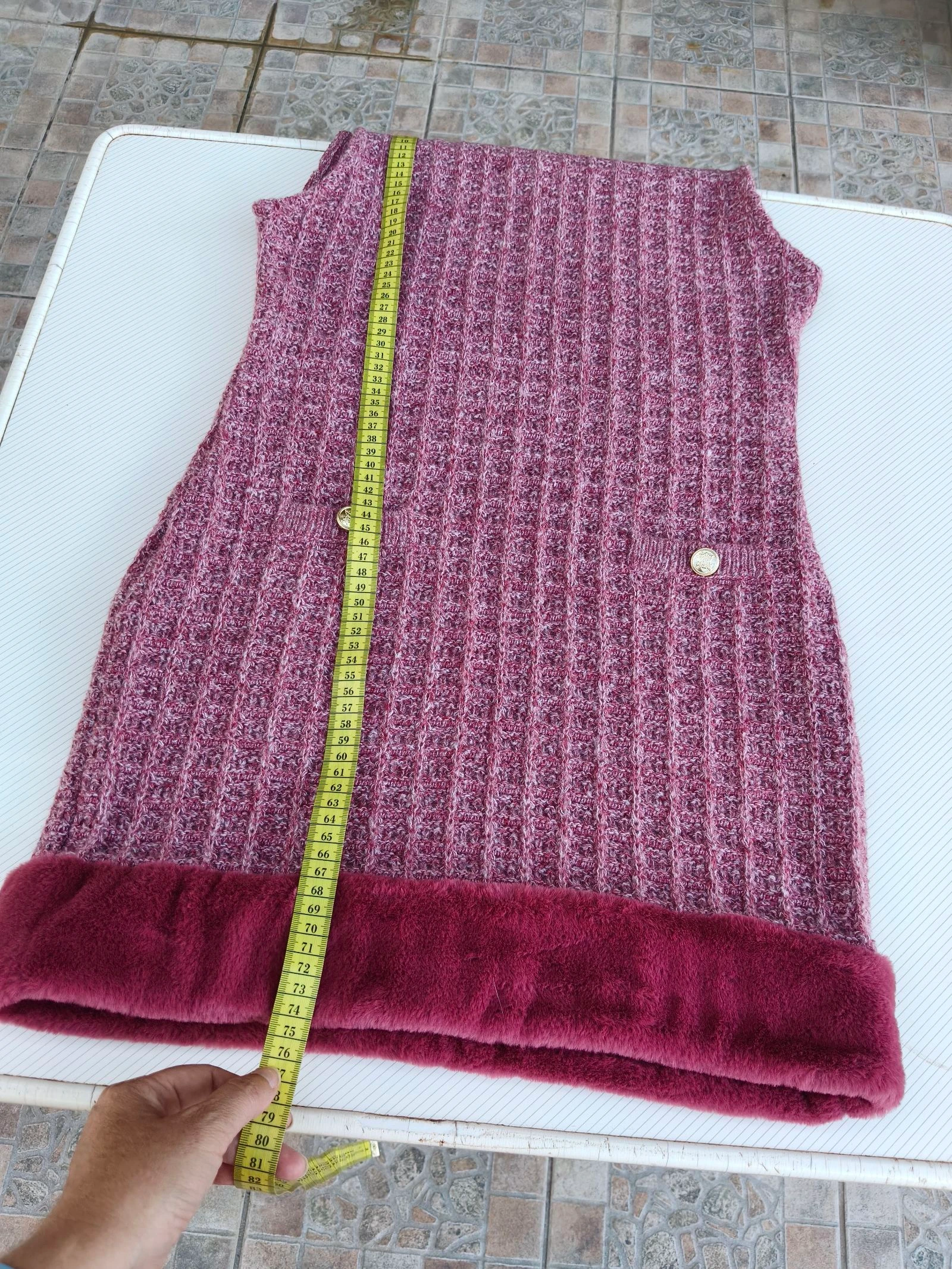 Vestido de malha Zara Rosa Fúcsia/Mistura com Pelo e Botões Dourados - Tamanho M - – photo 12